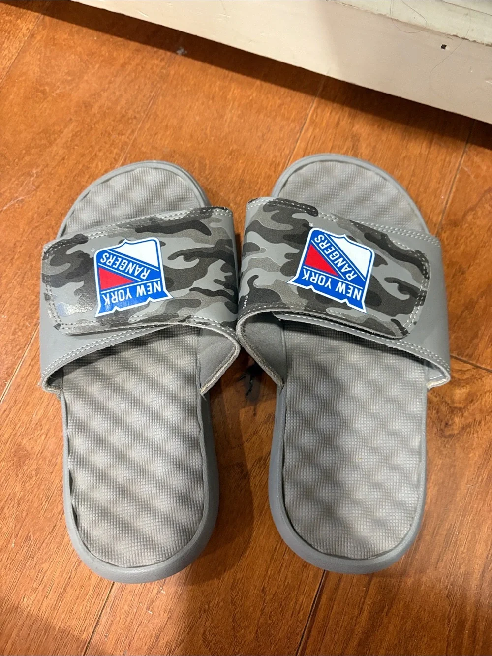 Kids Grey NY Rangers Camo Slide Sandals